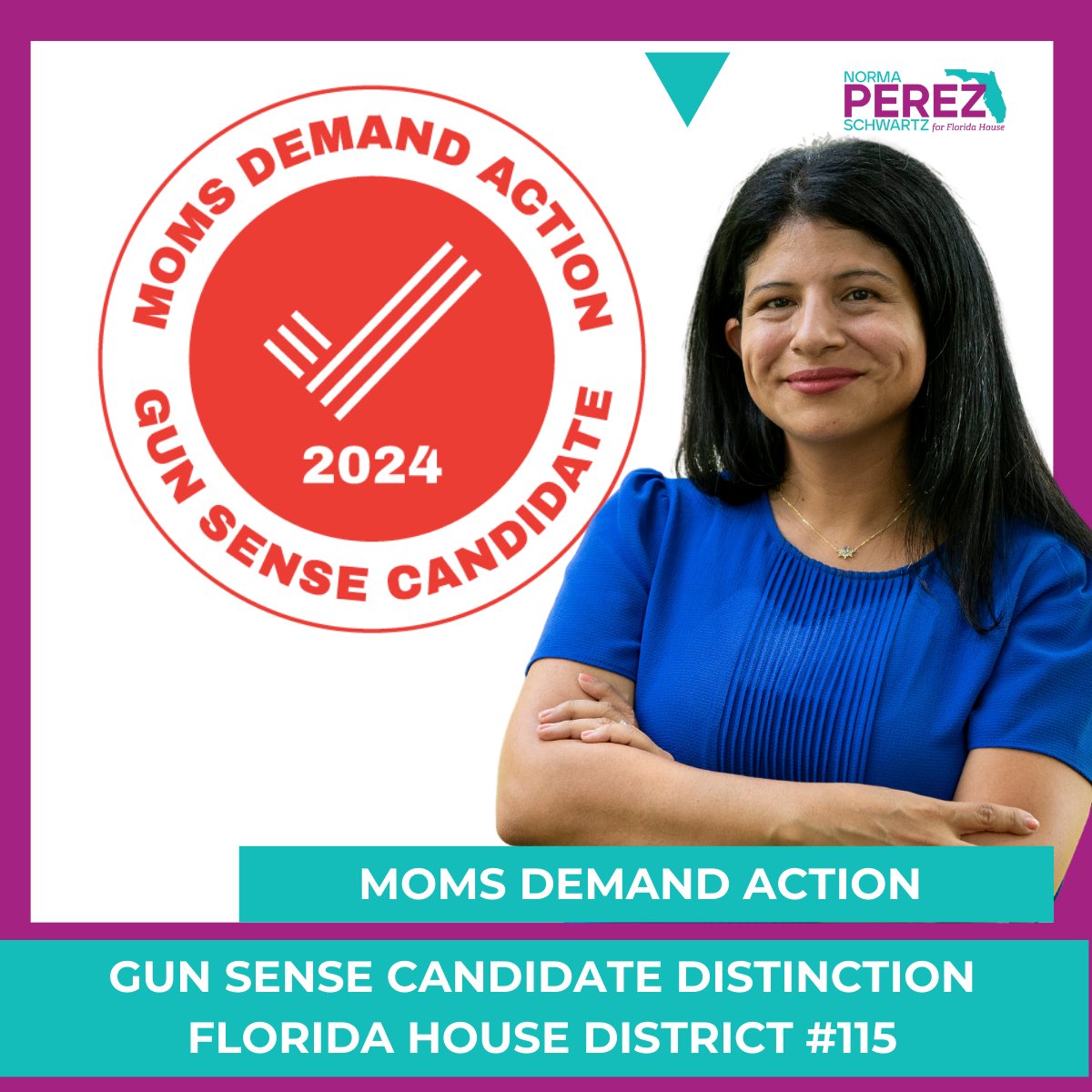 I'm incredibly honored to be a designated <a href="/MomsDemand/">Moms Demand Action</a> Gun Sense Distinction Candidate. I'm committed to fighting for our safety so that we can live the American dream that our parents and grandparents wanted for us, free from gun violence. #gunsensecandidate #florida