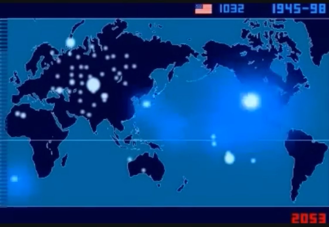 JustusRhoads's tweet image. 53 Years of Nuclear Testing in 7 minutes: A Time Lapse Film by Japanese Artist Isao Hashimoto. Turn up the sound it is haunting.  This video is modified, to experience Mr. Hashimoto&apos;s original, speed up the video 2x. #nuclearwarhead #nuclearengineering #radiology #Cancer…