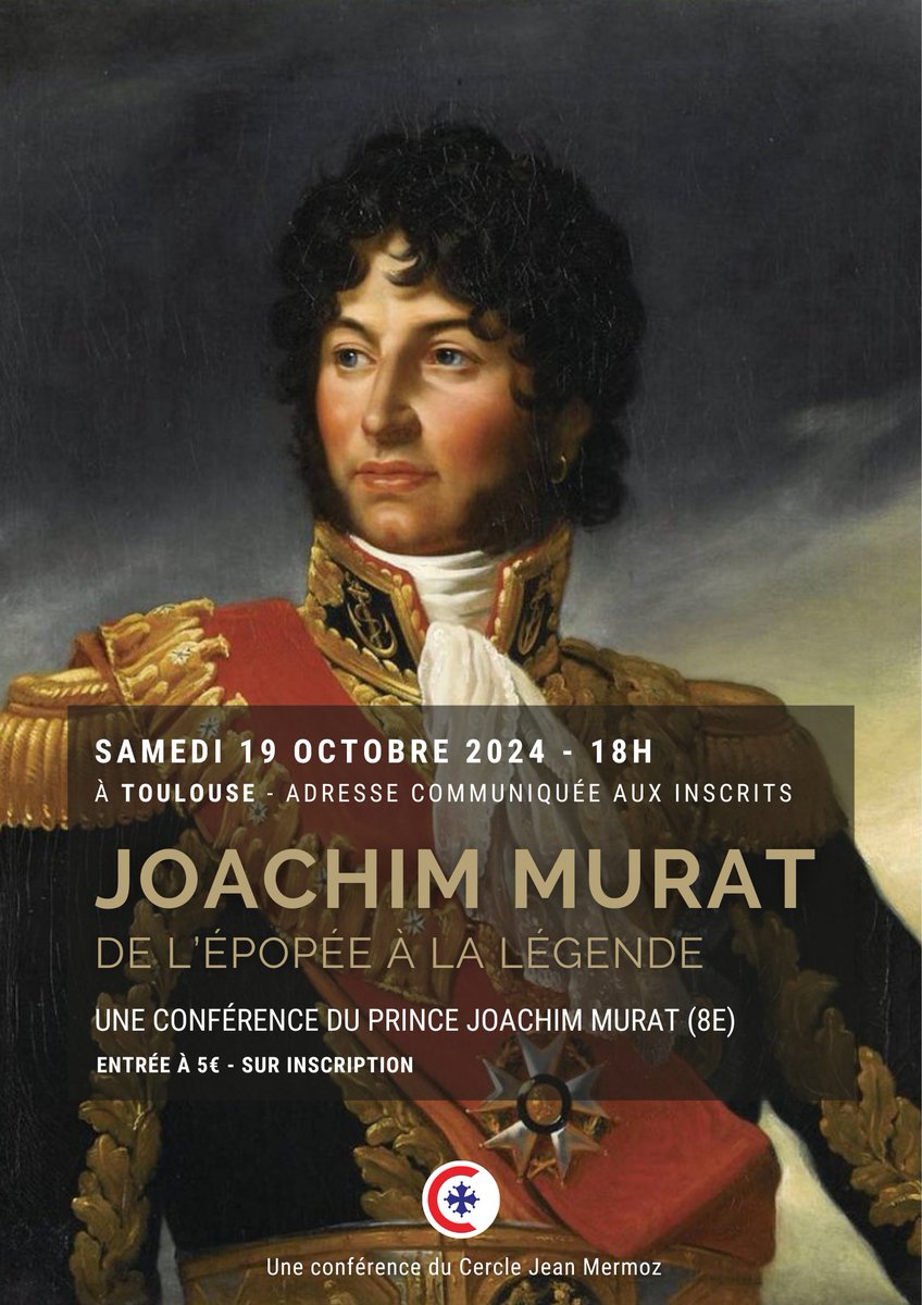📣 Conférence historique 📣

Joachim Murat, le maréchal de Napoléon

Plongeons ensemble dans l'épopée de maréchal Murat avec le Prince <a href="/JoachimMurat/">Joachim Murat</a> que nous aurons l'honneur de recevoir en conférence ! 

➡️ Inscrivez-vous par ici :
forms.gle/wSUBD7GYzRUFS8…