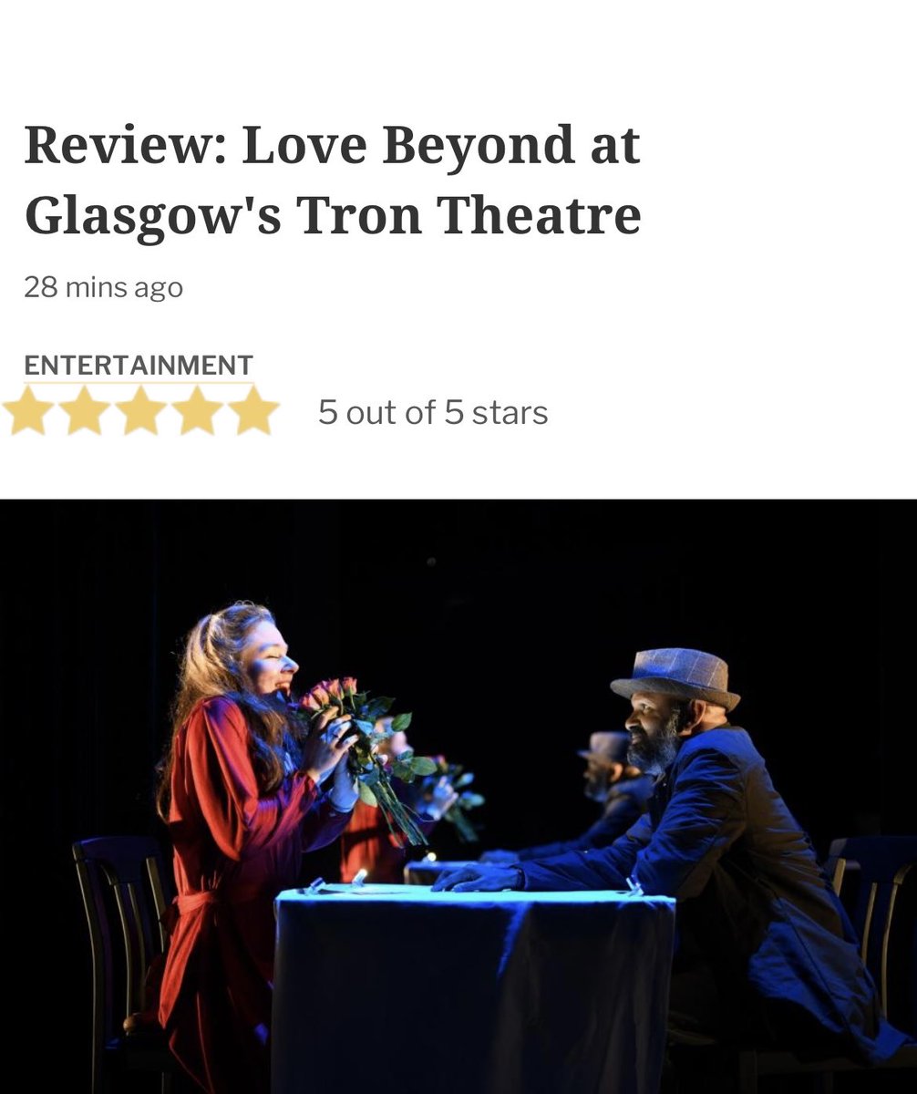 Neil Cooper (@neilcooper1) on Twitter photo My <a href="/heraldscotland/">The Herald</a> <a href="/heraldmagazine/">Herald Mag & Arts</a> review of Love Beyond, Ramesh Meyyappan’s haunting meditation on love, life and loss with <a href="/VPointTheatreCo/">Vanishing Point</a> company.
heraldscotland.com/opinion/246332…
Seen at the Tron Theatre, Glasgow. My <a href="/heraldscotland/">The Herald</a> <a href="/heraldmagazine/">Herald Mag & Arts</a> review of Love Beyond, Ramesh Meyyappan’s haunting meditation on love, life and loss with <a href="/VPointTheatreCo/">Vanishing Point</a> company.
heraldscotland.com/opinion/246332…
Seen at the Tron Theatre, Glasgow.