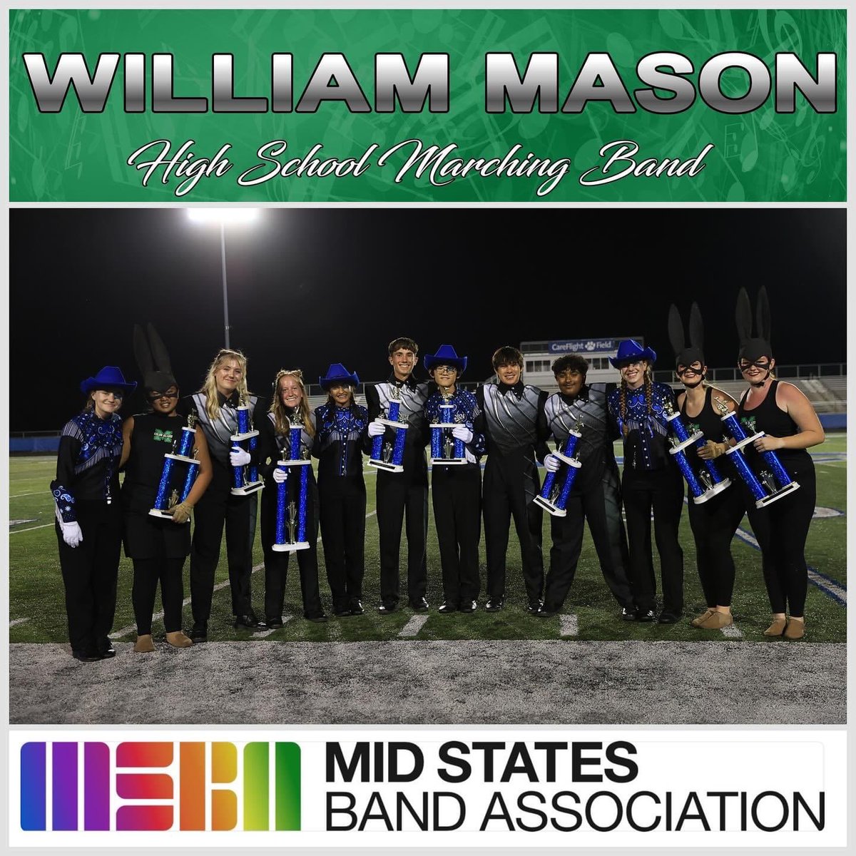 Congratulations to William Mason HS  on earning 1st place last night at the Springboro MSBA Invitational! 

Our drum majors got a chance to celebrate with the Lakota West drum majors after awards. Congratulations to all on a great evening of performances!