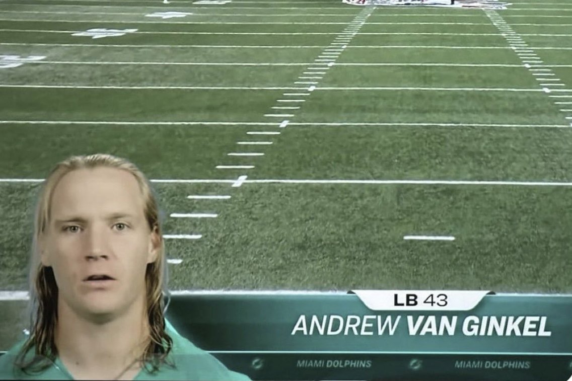 Andrew Van Ginkel has more touchdowns than Tyreek Hill, Josh Jacobs, Travis Kelce, and Garrett Wilson combined.