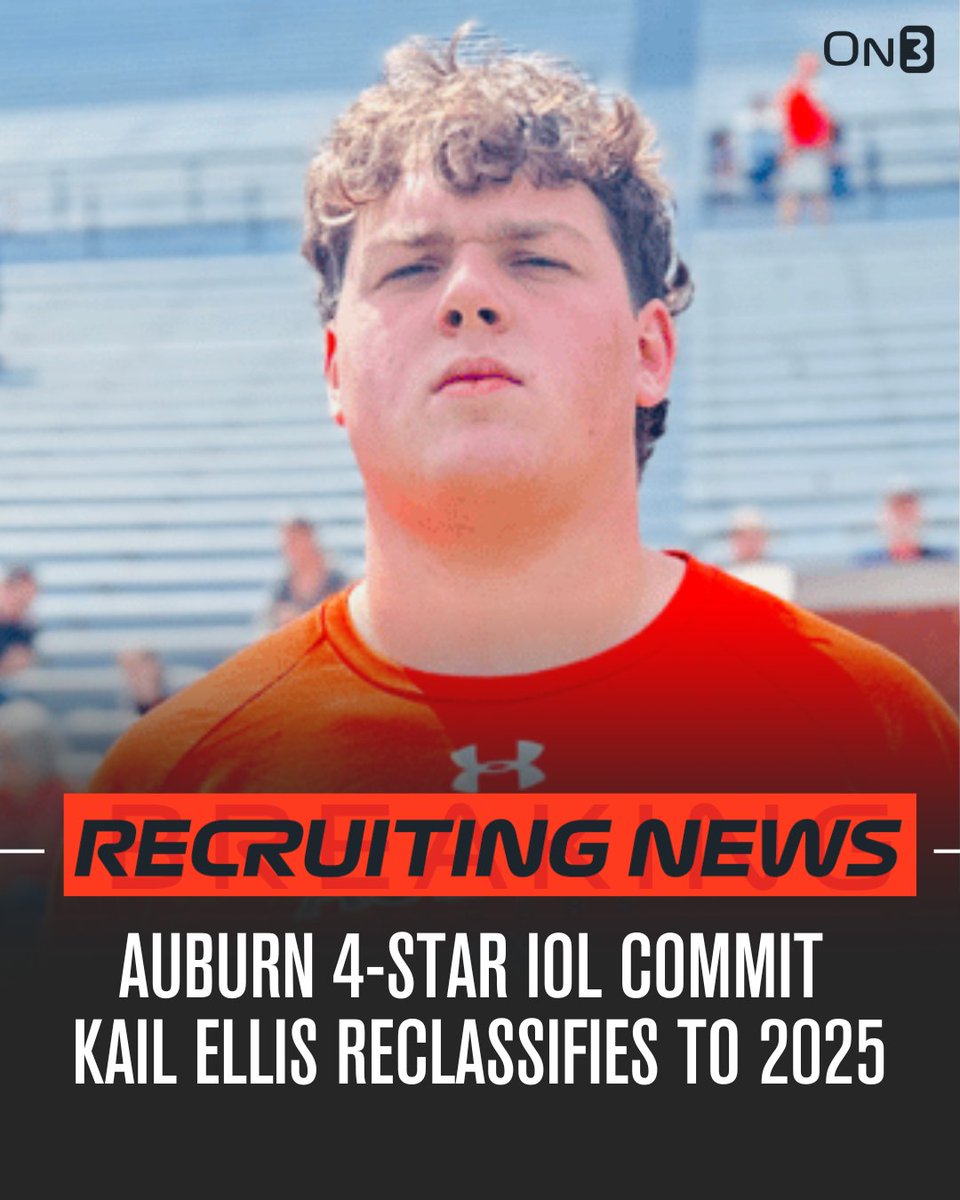 🚨NEWS🚨 Auburn 2026 4-star IOL commit Kail Ellis has reclassified to 2025 and plans to sign with the Tigers in December🦅

More from @JLeeAULive: on3.com/teams/auburn-t…