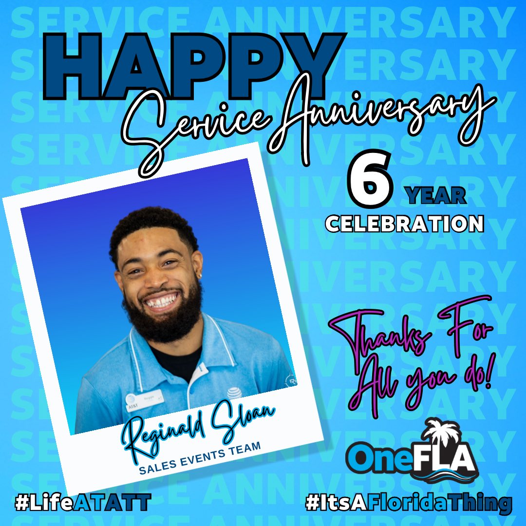 OneFLA (@one_fla) on Twitter photo Let’s all wish <a href="/ReggieSloan3/">Reggie Sloan</a> a very Happy 6th ATT #ServiceAnniversary! 🎉🥳👏🏽 Reggie, thank you for all that you do. Keep being the #RockStar🤩 you are! Enjoy your day! 💙
#OneFLA 😎🌴#LifeAtATT #ItsAFloridaThing Let’s all wish <a href="/ReggieSloan3/">Reggie Sloan</a> a very Happy 6th ATT #ServiceAnniversary! 🎉🥳👏🏽 Reggie, thank you for all that you do. Keep being the #RockStar🤩 you are! Enjoy your day! 💙
#OneFLA 😎🌴#LifeAtATT #ItsAFloridaThing