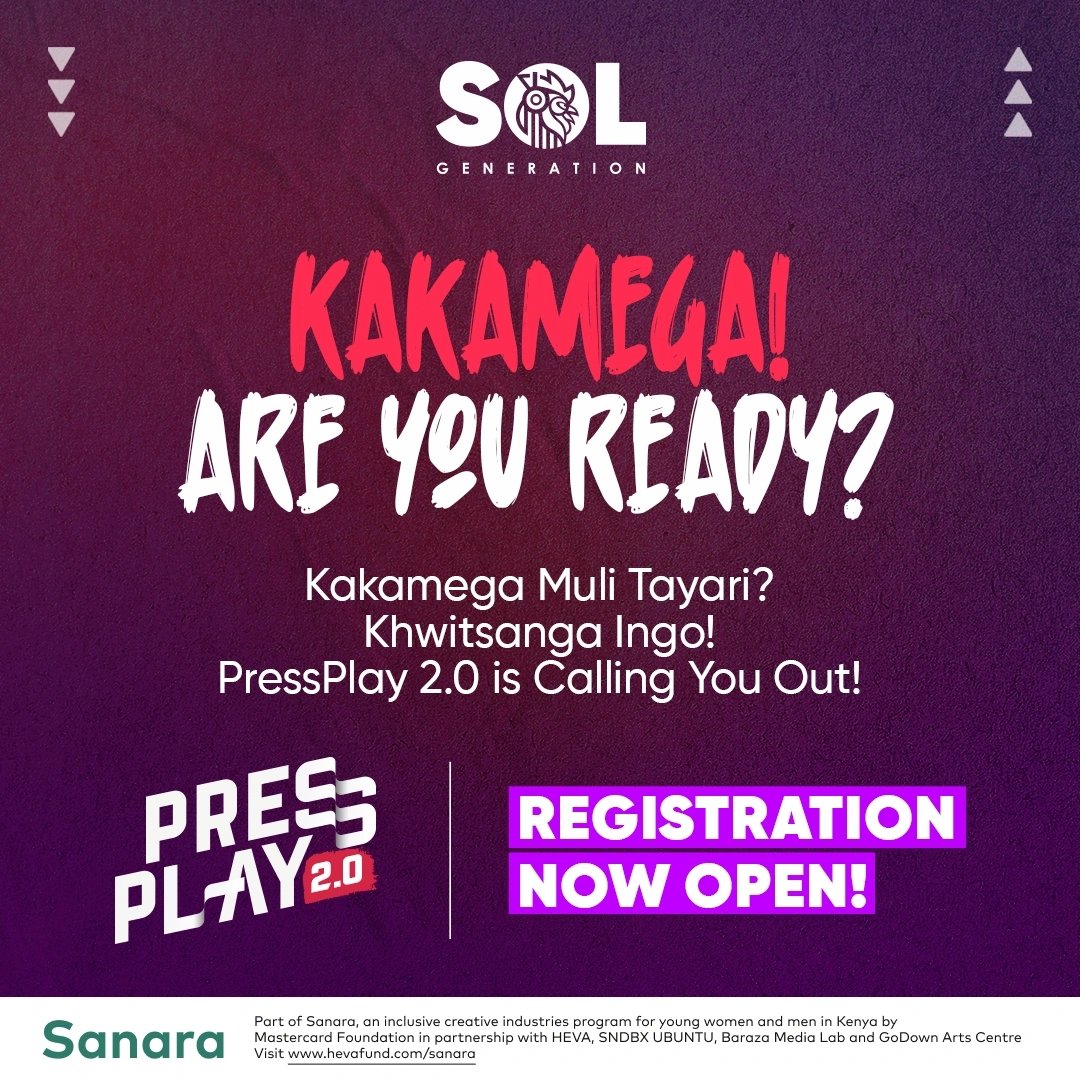 solgeneration_'s tweet image. Abaluhya Muli Tayari?🐓
PressPlay 2.0 is coming home! 
Calling ALL talented creatives from the Kakamega Region in the music industry—this is your chance to shine and be part of something amazing.

Register now in the link in our bio. Masaa ndio hii🔥
#Pressplay2.0
#solgeneration