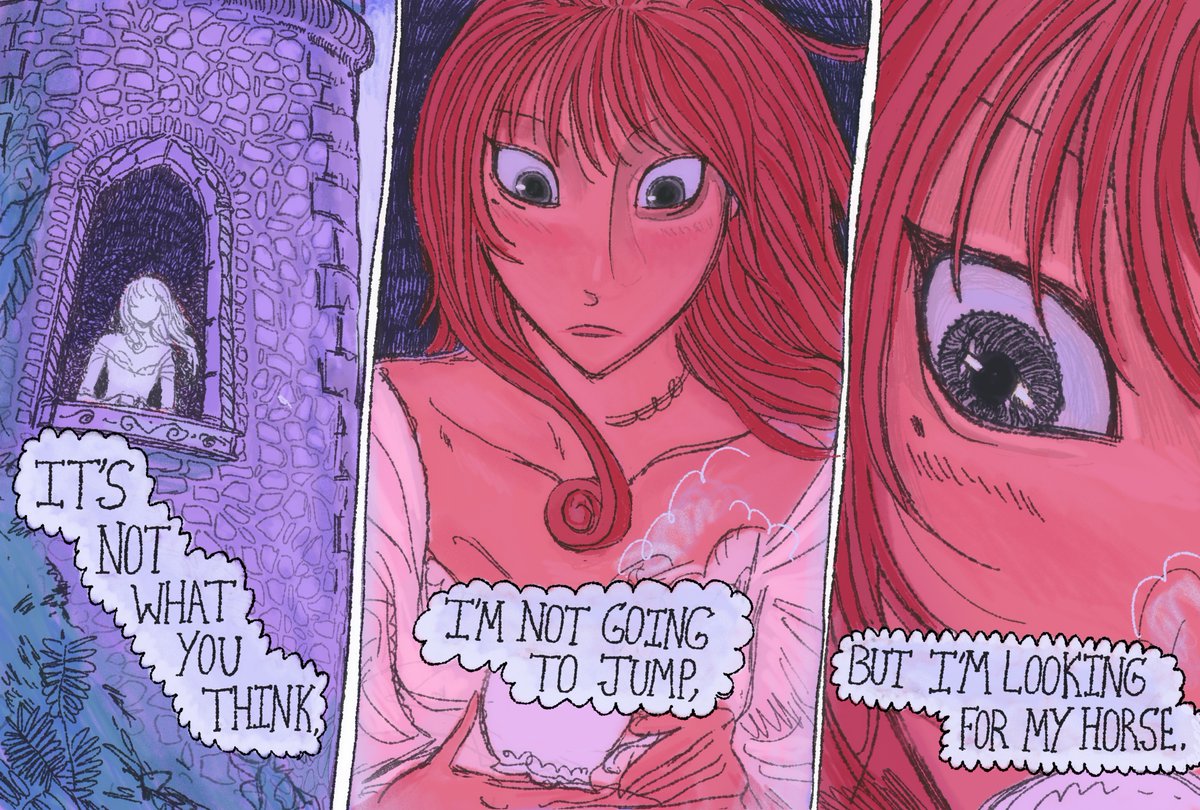 naomistares's tweet image. short comic about a queen's peculiar tower activities (1/4)
