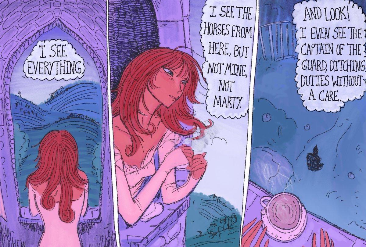 naomistares's tweet image. short comic about a queen's peculiar tower activities (1/4)