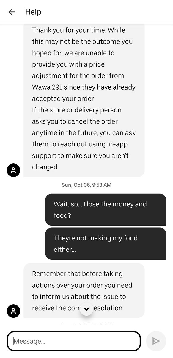 loldogex's tweet photo. @UberEats how can you take money and I dont get any food? Service was never rendered and this is how rep just closed chat as well. @CFPB i am sure I am not the only person impacted, by @UberEats. An easy @Google search and you will see a handful of people having money taken too https://t.co/fLQWIcpsIU
