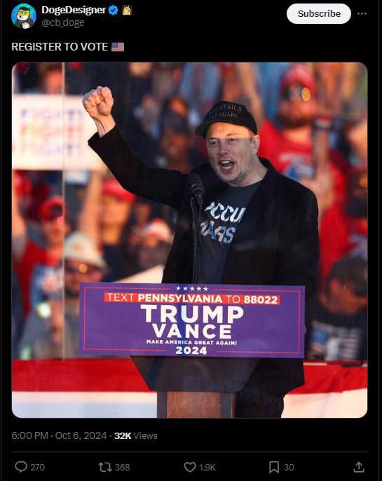 MAGA24_Eth's tweet photo. $MAGA2024

Elon fully supported Trump and he changed his profile display on his twitter too. Trump is going to win this election. 💯

Chart: https://t.co/uHMVu90LqI

#VANCE #TRUMP #ELON #MAGA2024 https://t.co/q1ZI80U8kY
