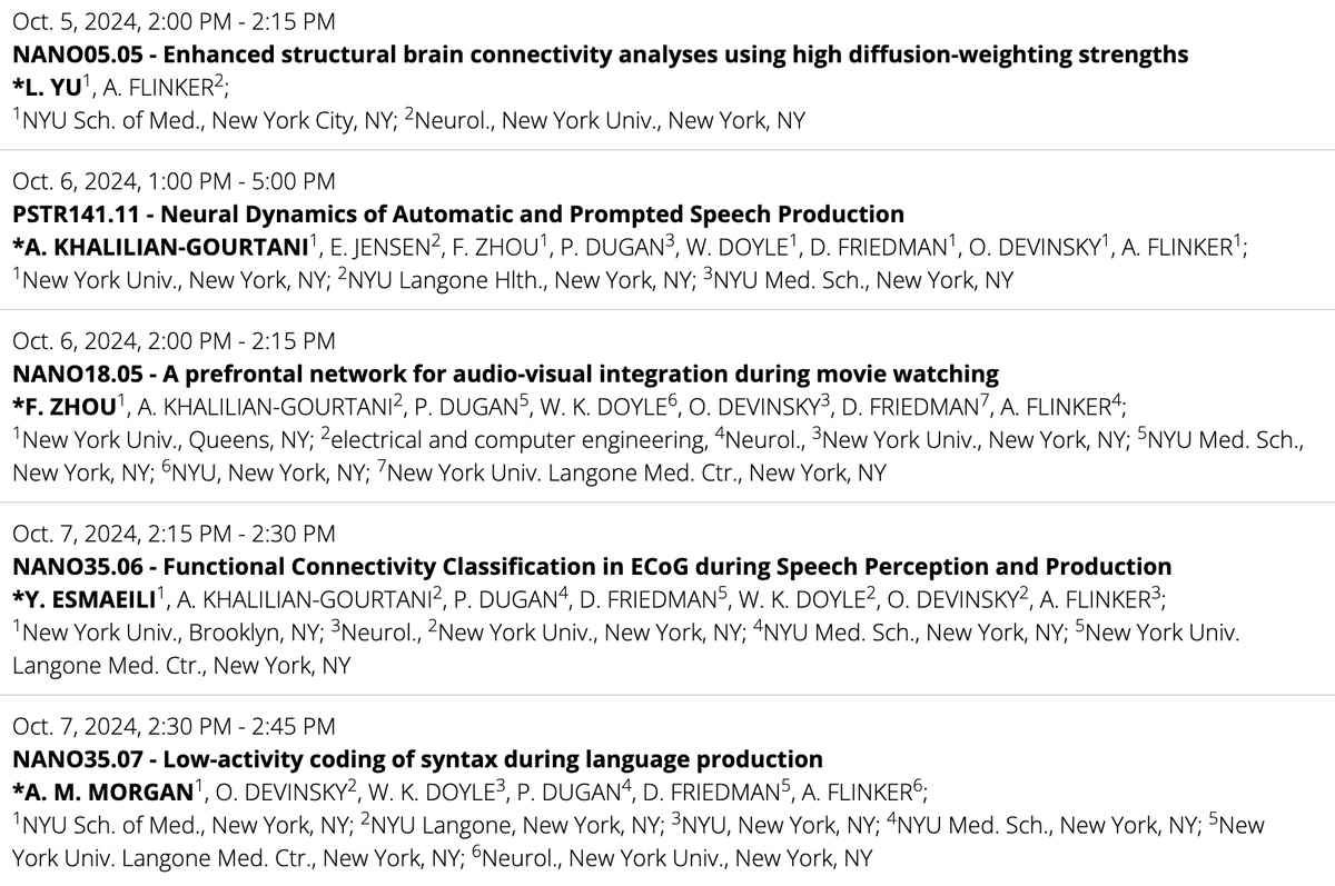 Adeen Flinker ๐ฎ๐ฑ๐บ๐ฆ๐๏ธ (@adeenflinker) on Twitter photo We have 4 talks and a poster this <a href="/SfNtweets/">Society for Neuroscience (SfN)</a> come see the incredible work by lab members ! We have 4 talks and a poster this <a href="/SfNtweets/">Society for Neuroscience (SfN)</a> come see the incredible work by lab members !