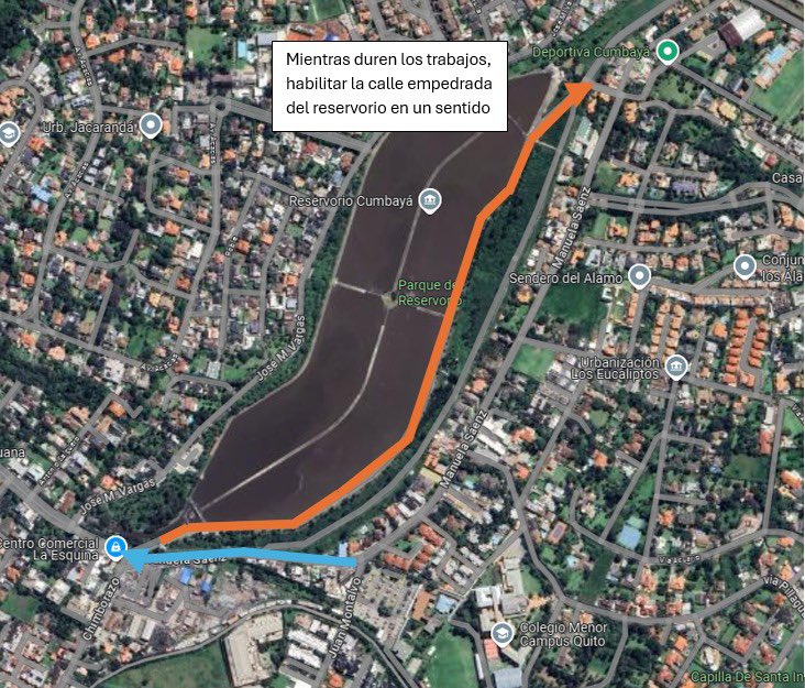 Wilson Merino Rivadeneira (@wilsonmerinor) on Twitter photo La situación del tráfico en la ciudad es crítica. Solicitamos a <a href="/movilidadquito_/">Sec. Movilidad Quito</a> <a href="/ObrasQuito/">Obras Quito</a> y <a href="/aguadequito/">Epmaps - Agua de Quito</a> que estudien la alternativa propuesta por los vecinos de #Cumbayá para habilitar, en un solo sentido, la calle empedrada del reservorio mientras duran las obras. La situación del tráfico en la ciudad es crítica. Solicitamos a <a href="/movilidadquito_/">Sec. Movilidad Quito</a> <a href="/ObrasQuito/">Obras Quito</a> y <a href="/aguadequito/">Epmaps - Agua de Quito</a> que estudien la alternativa propuesta por los vecinos de #Cumbayá para habilitar, en un solo sentido, la calle empedrada del reservorio mientras duran las obras.