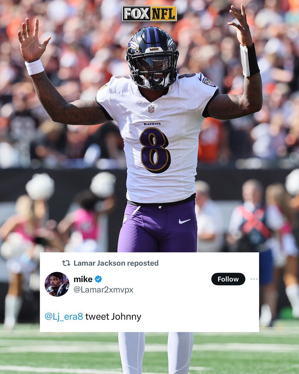 Lamar Jackson and the #Ravens are 3-0 since he reposted Johnny 😈