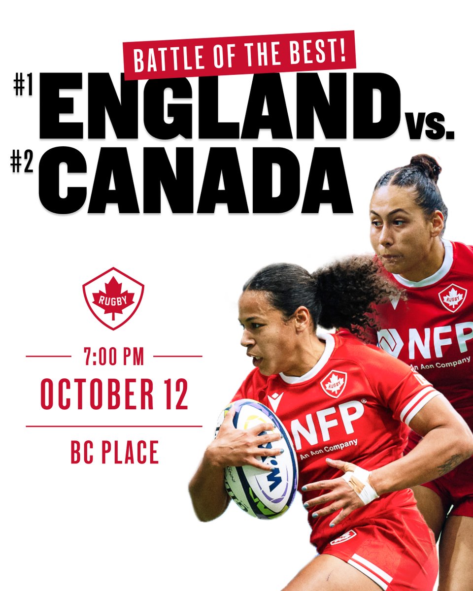Canada are undefeated at WXV going into the last weekend! 🤩 A win against England would bring the trophy home and we need home support! 🏆 🇨🇦 Show up to BC Place THIS Saturday for our women's team. Tickets are $30 plus fees at rugby.ca 🎟️

#RugbyCA | #OneSquad