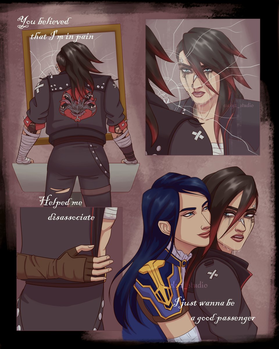 elyz_studio's tweet image. Ever since I heard that King Princess' song snippet, I know I gotta create some CaitVi steamy angst comic and here it is! Today is also Vi day of #Arctober so I hope y'all enjoy this (or cry to it idk ๐ฅฒ)
#arcane #caitvi #comic #gl #wlw #sapphic #lesbian #digitalart