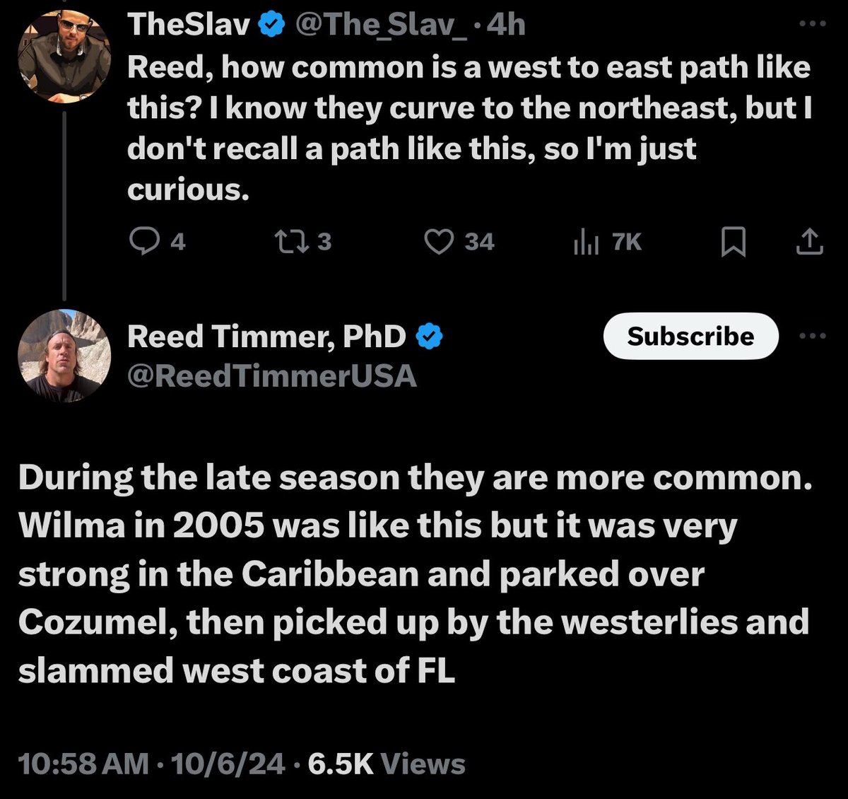 Good context here shared here by Reed Timmer, PhD regarding the seemingly unusual West to East path of Hurricane Milton. 

#Milton ⬇️