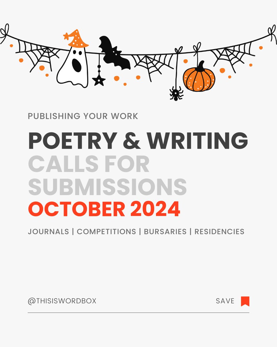 Over 160 calls for submissions of #poetry #fiction #flash #nonfiction #art #photography &amp; more - competitions, literary journals, residencies, bursaries etc - open or with deadlines in October 2024. Best of luck &amp; pls share! thisiswordbox.com/wordbox-blog/w…