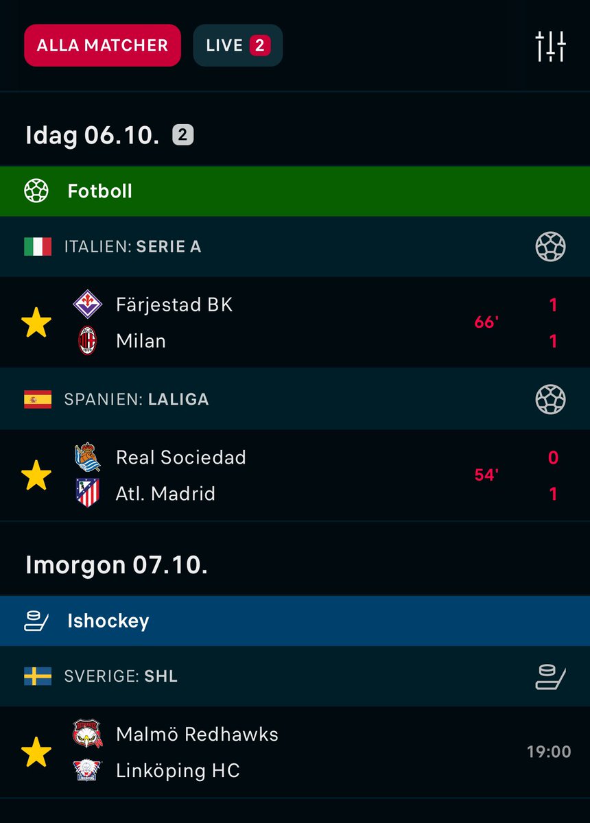 Flashscore bugg eller har Färjestad börjat i Serie A ? 😂