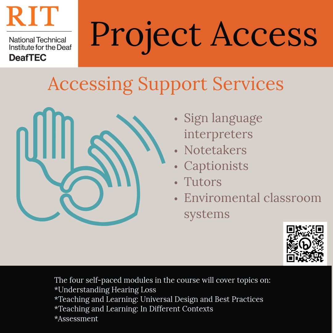 deaf_tec's tweet image. 🔑 DeafTEC: Project Access – Learn about support services like interpreters, notetakers, captionists, tutors, and more to create accessible classrooms! 🌐 learn.deaftec.org

#DeafTEC #ProjectAccess #SupportServices #AccessibleLearning