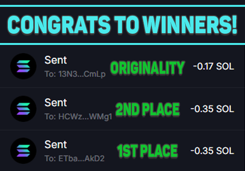 Chain_AlphaX's tweet photo. 🚀 GIVEAWAY PRIZES SENT! 🚀
All prizes from our recent giveaway have been sent out! 💸 Winners received their prizes in their Solana wallets. 🎉
P.S. 2nd place received 50$ instead of 25$ due to our mistake. Thank you everyone for participating!
#MemeCoinTracker #GiveawayPrizes #CryptoCommunity #Solana #CryptoRewards #Transparency #Memecoin