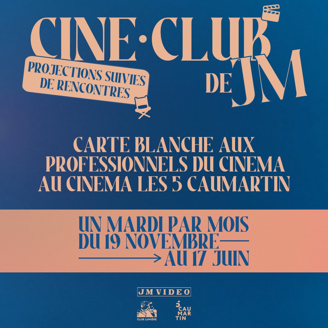 clublumierefr's tweet image. Nous avons l’honneur de vous annoncer notre participation à la création et à l’organisation du nouveau ciné-club de JM Vidéo !

📍 |  Cinéma Les 5 Caumartin, Paris IXème
📆 |  Un mardi/mois, du 19 novembre au 17 juin 

À très vite les parisiens 🫶