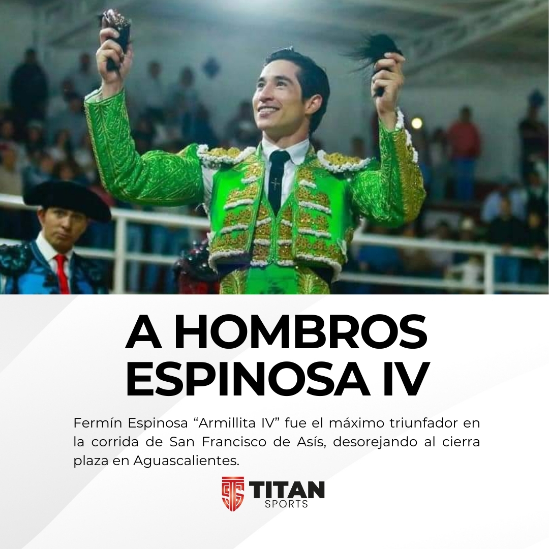 TITAN SPORTS (@titantaurino) on Twitter photo 🐂👏¡A hombros! Fermín Espinosa “Armillita IV” brilla en San Francisco de los Romo, cortando dos orejas al cierra plaza. ¡Un triunfo más para el toreo mexicano! #ArmillitaIV #plazadetoros #tauromaquia <a href="/ferminarmillita/">Fermin Armillita</a>
🔗titansports.mx/a-hombros-espi… 🐂👏¡A hombros! Fermín Espinosa “Armillita IV” brilla en San Francisco de los Romo, cortando dos orejas al cierra plaza. ¡Un triunfo más para el toreo mexicano! #ArmillitaIV #plazadetoros #tauromaquia <a href="/ferminarmillita/">Fermin Armillita</a>
🔗titansports.mx/a-hombros-espi…