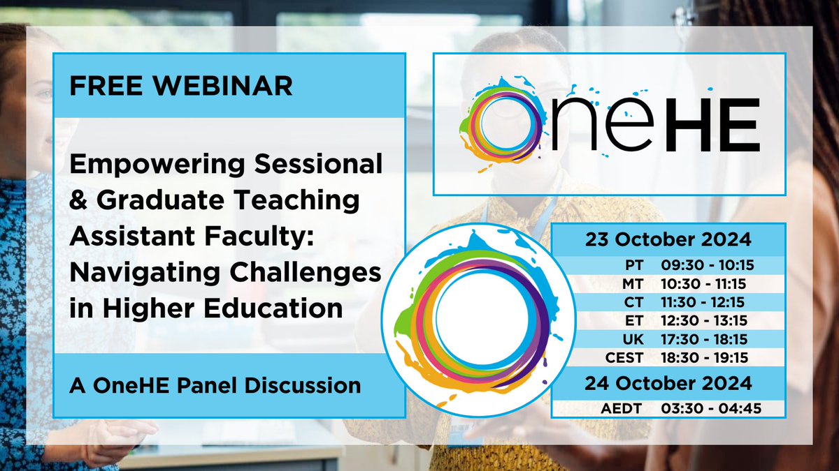 OneHEglobal (@oneheglobal) on Twitter photo Join us 23 Oct for a free webinar on supporting sessional & GTA faculty in higher ed. Moderated by <a href="/MarkJones_OneHE/">Dr Mark Jones</a>, with insights from <a href="/AdriannaKezar/">Adrianna Kezar</a> (<a href="/USC/">USC</a>), Michael Palmer (@cte_UVA), & Anna Conway (<a href="/DMACC/">Drew McCarthy</a>). bit.ly/4dIBahb Register 4 Free & share! #HigherEd #Teaching Join us 23 Oct for a free webinar on supporting sessional & GTA faculty in higher ed. Moderated by <a href="/MarkJones_OneHE/">Dr Mark Jones</a>, with insights from <a href="/AdriannaKezar/">Adrianna Kezar</a> (<a href="/USC/">USC</a>), Michael Palmer (@cte_UVA), & Anna Conway (<a href="/DMACC/">Drew McCarthy</a>). bit.ly/4dIBahb Register 4 Free & share! #HigherEd #Teaching