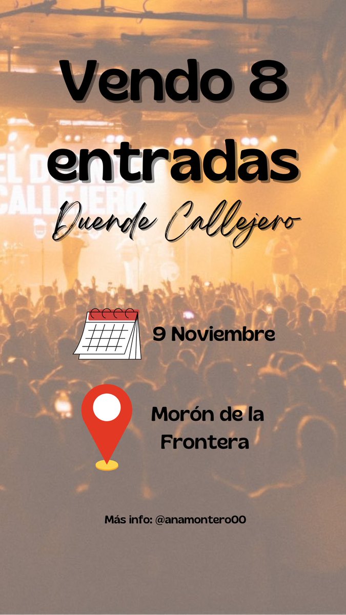 - VENDO 8 ENTRADAS PARA DUENDE CALLEJERO - 
📅 9 de noviembre 
📍Morón de la Frontera