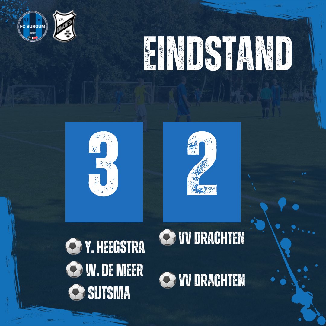 W I N S T  🔥 

Op een zonnig sportpark “Het Koningsland” werd vv Drachten 2 met 3-2 verslagen. Doelpunten komen op naam van Yobel Heegstra , Wolter en R.Sijtsma. Volgende week zondag reizen wij af naar Groningen om het op te nemen tegen sc Stadspark ZO2. 

#winst #zondagvoetbal