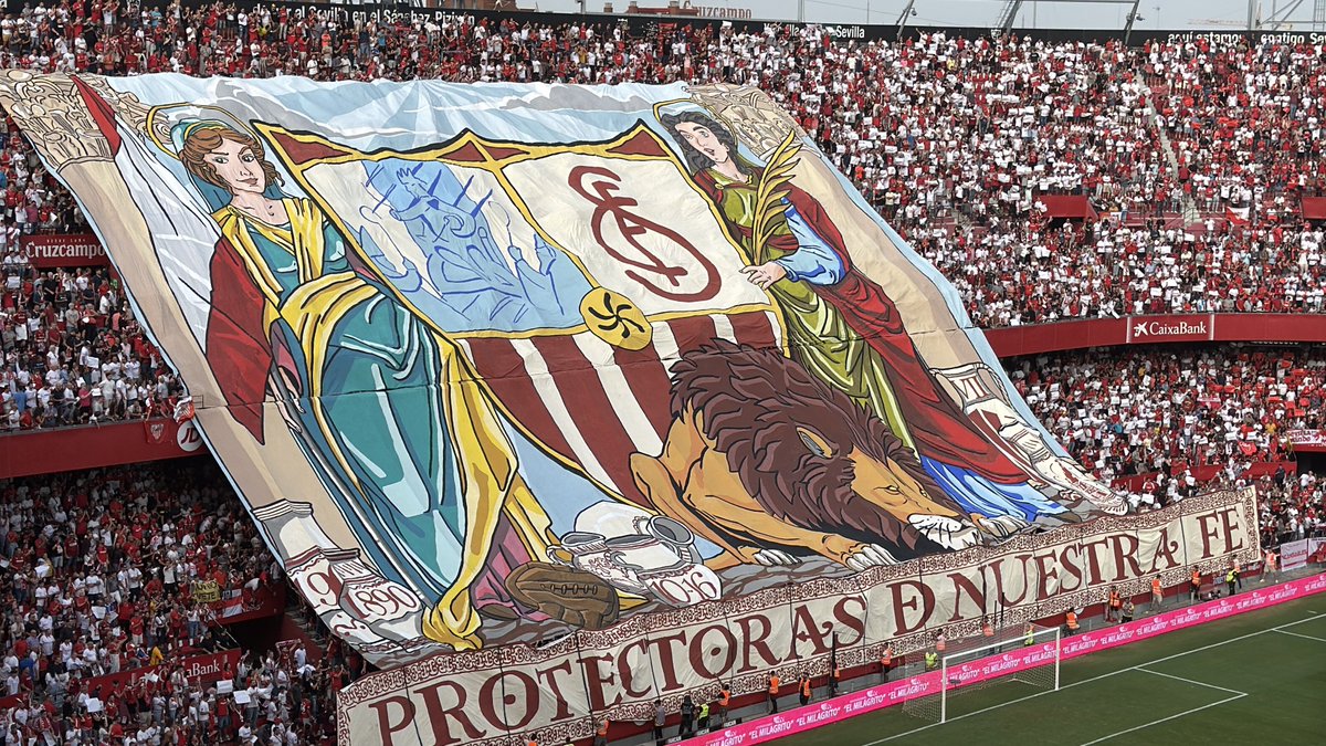 🔥 “PROTECTORAS DE NUESTRA FÉ”

EL IMPRESIONANTE TIFO DE LA AFICIÓN DEL #SEVILLAFC PARA #ElGranDerbi.

#ZonaMixta