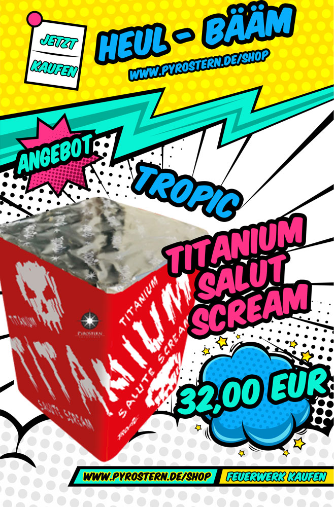 PyroStern's tweet image. Ein wahres Kraftpaket. Jeder Schuss steigt mit ohrenbetäubenden Heuler auf und endet in einem Titanium Salut, der so richtig knallt!  🌌✨

Zu kaufen in unserem Feuerwerkshop: pyrostern.de/shop

Wäre doch schade, wenn Dir dieser Knaller durch die Finger flutscht, oder???
