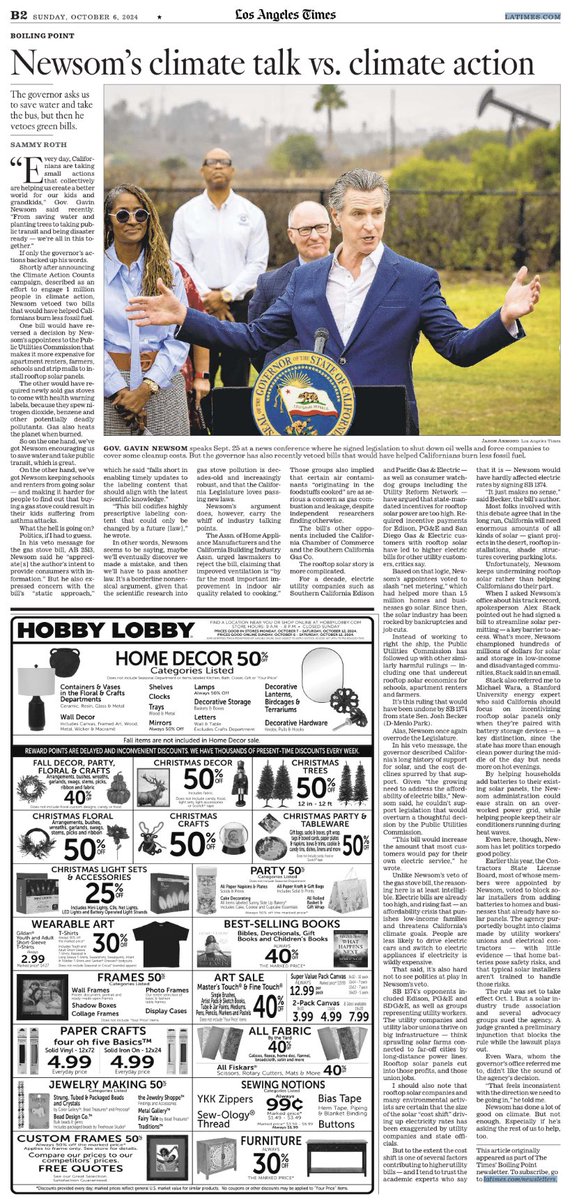 Sammy Roth (@sammy_roth) on Twitter photo In today’s <a href="/latimes/">Los Angeles Times</a>: My column excoriating Gov. Gavin Newsom for urging Californians to act on climate in their daily lives while also signing bills that would make it harder for them to go solar panels, and to choose clean stoves over polluting gas: latimes.com/environment/ne… In today’s <a href="/latimes/">Los Angeles Times</a>: My column excoriating Gov. Gavin Newsom for urging Californians to act on climate in their daily lives while also signing bills that would make it harder for them to go solar panels, and to choose clean stoves over polluting gas: latimes.com/environment/ne…