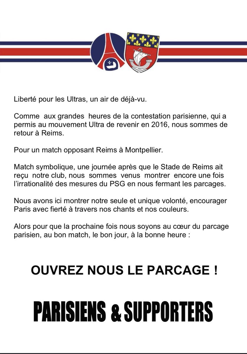 sparisiens1970's tweet image. Reims-Montpelier 06/10

OUVREZ NOUS LE PARCAGE 

@PSG_inside @HananeLaqraa
