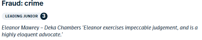 A slightly belated #humblebrag: Very pleased to feature again as a leading junior in #Legal500's financial crime section. A huge thanks to all my referees!