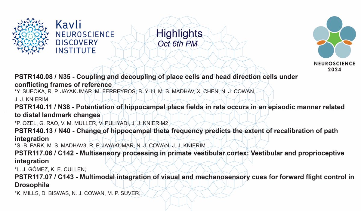 <a href="/HopkinsKavli/">Kavli NDI Hopkins</a> at #SfN24. Highlights for Oct 6, PM session👇
