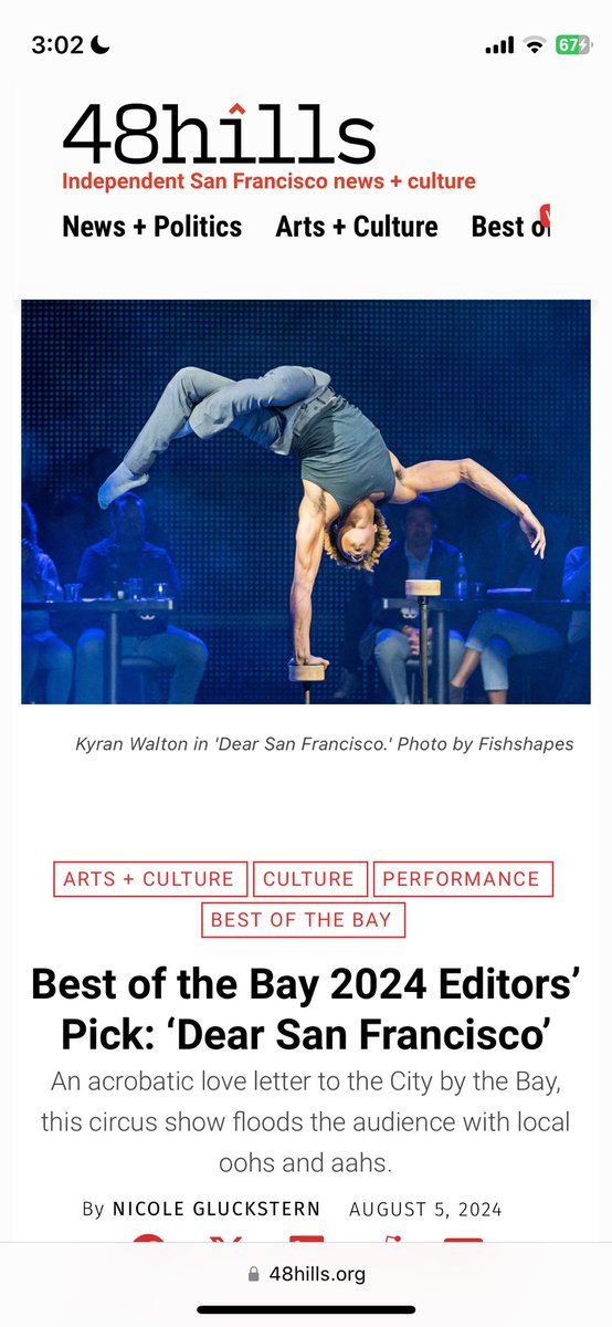 Beat the heat. Beat the crowds. Beat the traffic. Come on over for our hardly strictly acrobats in Dear San Francisco! Acrobats, yes. Live Music, yes. Delicious food. Yes. Sunburns? 🥵 Nope!
Rush tickets available today starting <a href="/11a/">11a</a> for the 1p show. $35 at the door.