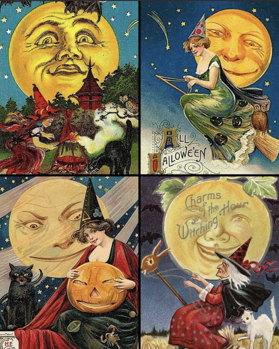 TitaniasRealm's tweet image. Moons on vintage Halloween cards