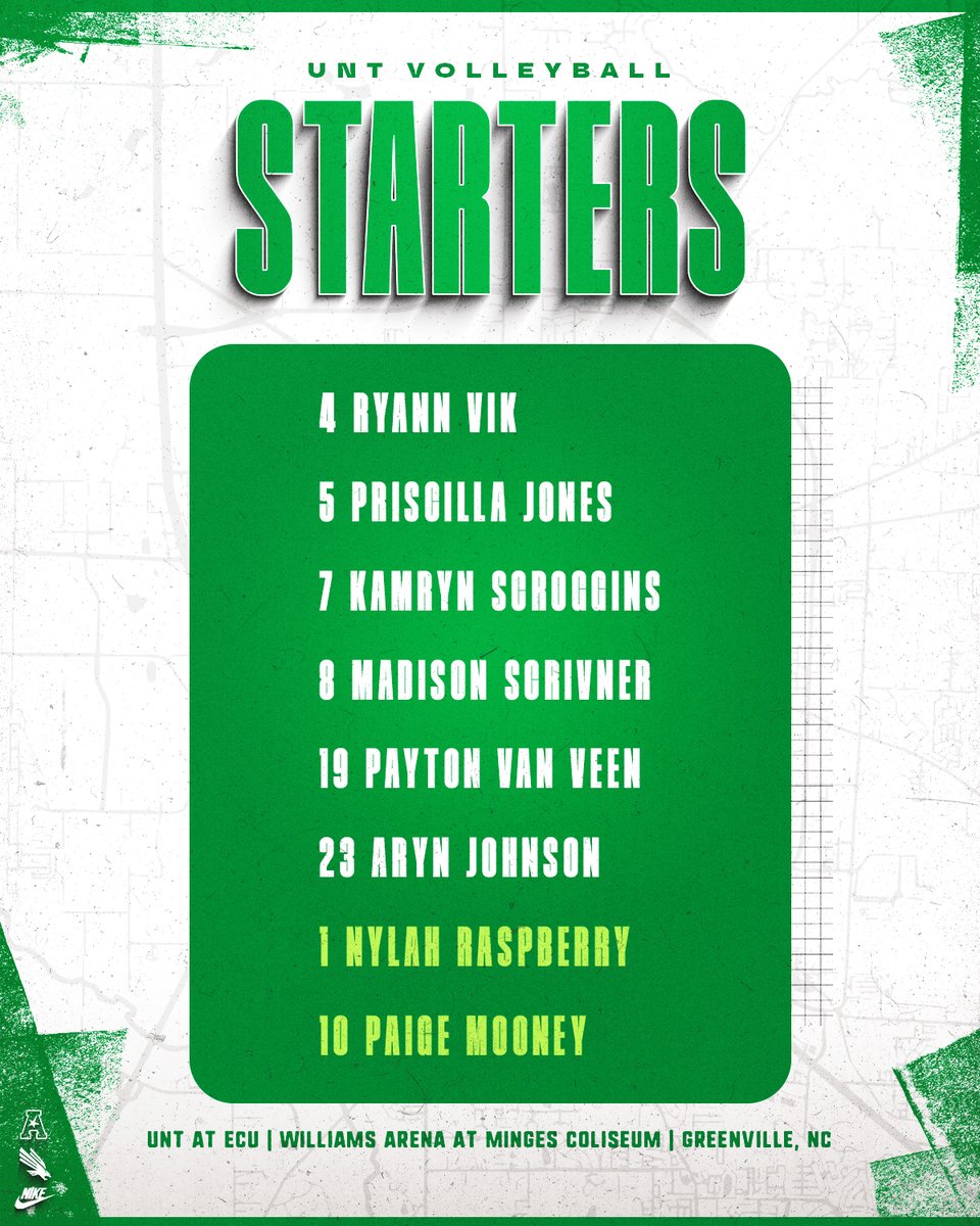 Sunday Starting Lineup

🆚 East Carolina
📺 ESPN+
💻 northtex.as/4etDF87
📊 northtex.as/4eNOe5A

#GMG 🟢🦅