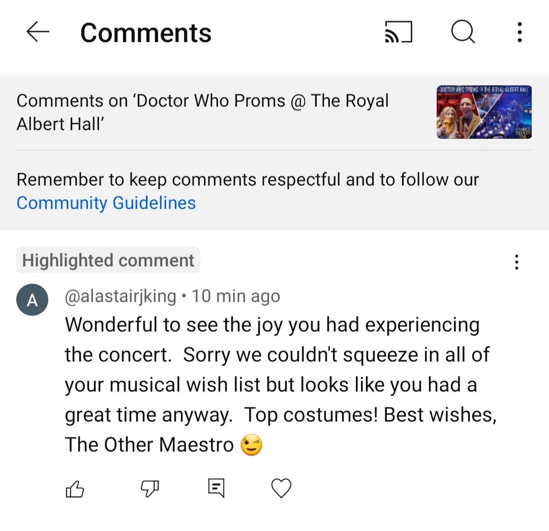 RamblesThruTime's tweet photo. When the Conductor of the #DoctorWhoProms, Alastair King comments on your vlog. https://t.co/xR0w99O374