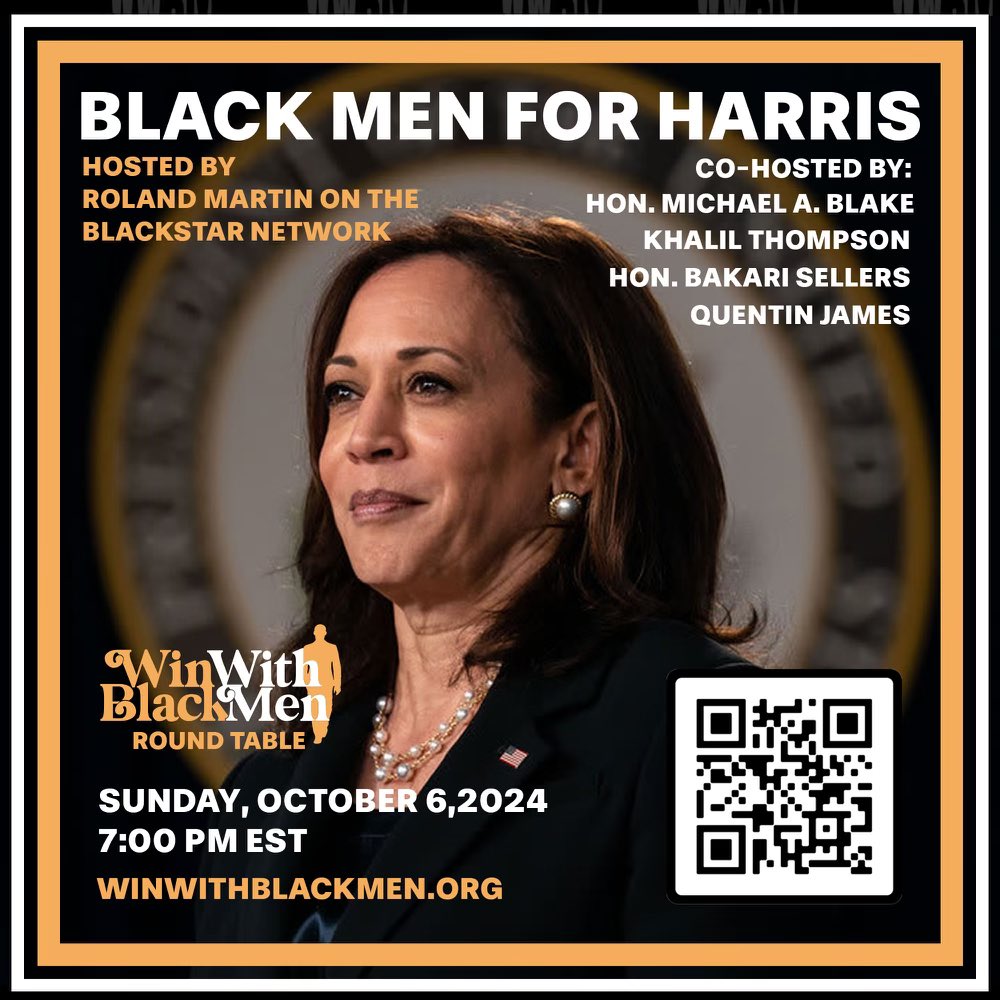 Brothers! We have 30 days until Election Day. Let’s organize and mobilize. Join tonight’s #WinWithBlackMen call and get your marching orders so we can elect @kamalaharris. If you got time to watch a 3 1/2 hour football game, you can give us an hour at 7 pm EST. Let’s go!