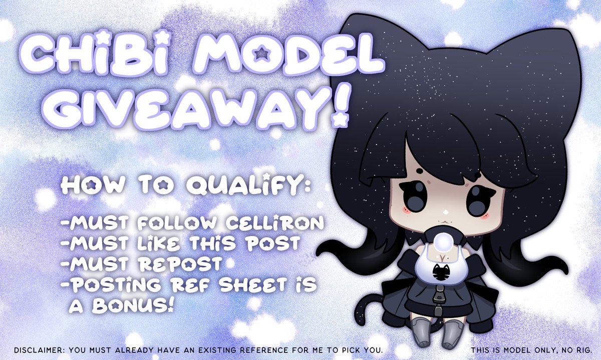 Celliron's tweet photo. Would you look at that. A L2D Chibi Model giveaway! 
Not one, but three chibis will be given away. 

I'll give everyone until October 13th to enter! 
These are art only L2D models. 

I do  require that the person have a reference sheet but you don't have to post it if you're shy. https://t.co/O0jkuceMO7