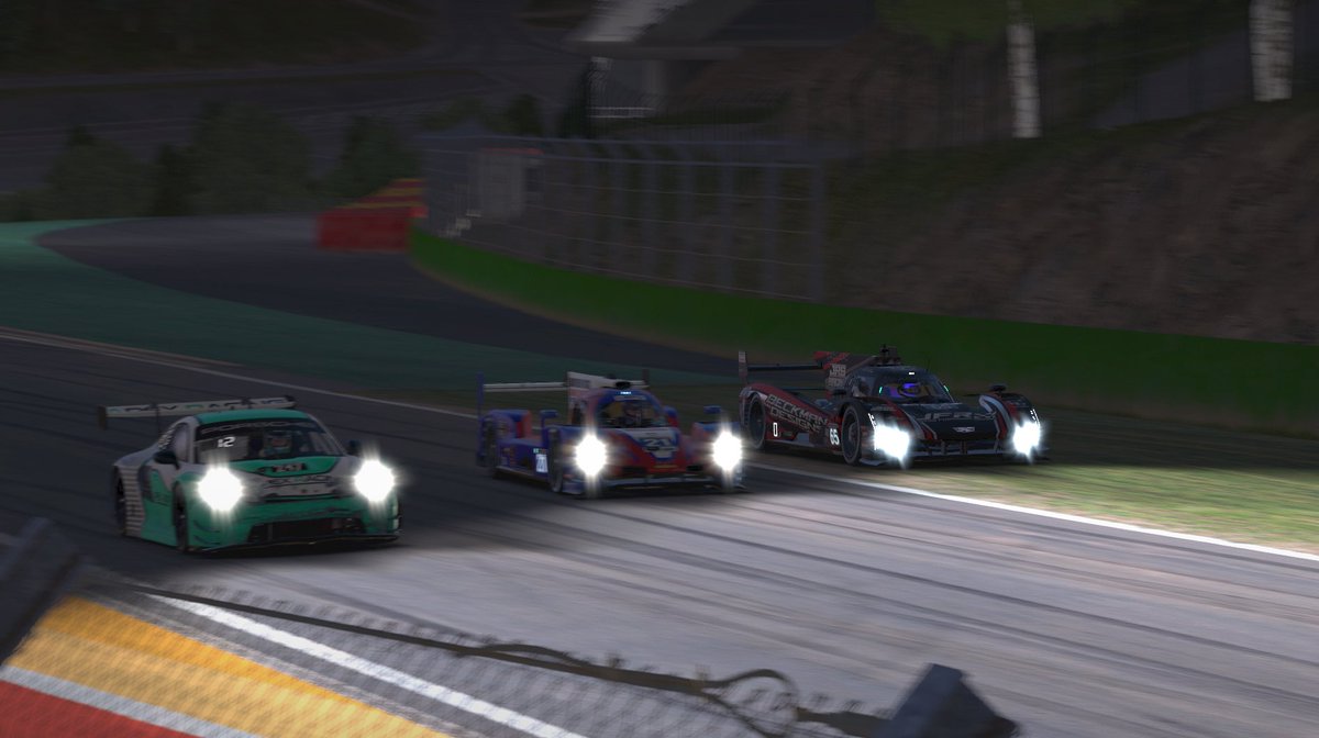 JaxFuiRacing's tweet photo. We’ve reached the halfway point! After surviving a server tank and a minor off track going three wide down Kemmel, @Trevor_S_Huff is out and @AaronShugol has managed to put in a great drive and the JFR Cadillac GTP now sits an entire lap ahead of the field with 3 hours left. https://t.co/O4b1oUohF1