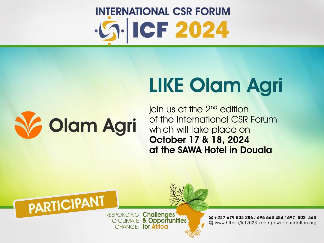 forum_rse's tweet image. Join @OlamAgri_ at the 2nd edition of the International CSR Forum - ICF2024.
Contacts: (+237) 699 949 318 / 679 503 286
Website: icf2023.kbempowerfoundation.org

#CSR #OLAMAGRI #Participant #ICF2024 #ClimateChange #Challenges #Opportunities #SustainableCommunities #InspiringInnovability