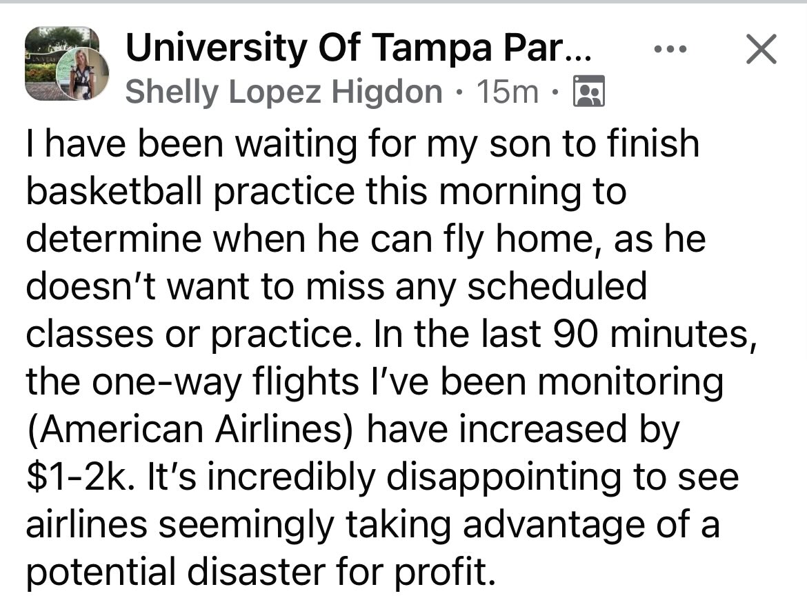 robkimhend_kim's tweet photo. @PeteButtigieg 
Hey Pete, is there anything you can do to stop airlines from significantly inflating ticket prices as a hurricane approaches while  people are trying to evacuate their families to safety? https://t.co/ST0yvSwlyi