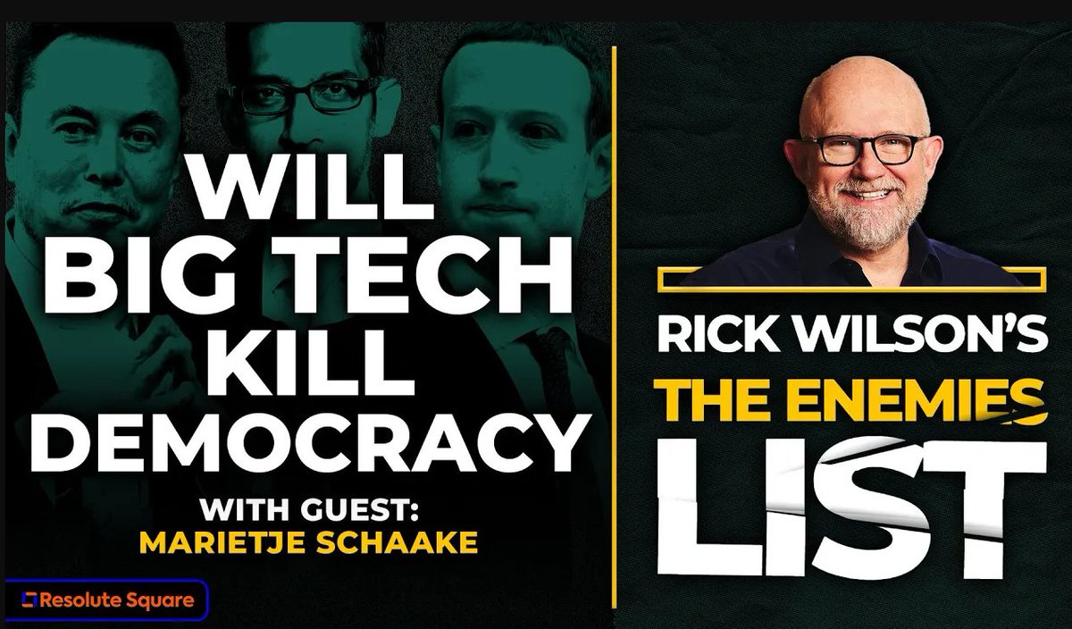 LincolnSquareHQ's tweet photo. ICYM Monday's #TheEnemiesList episode: @TheRickWilson and tech expert, UN AI Advisory Board Member & author of "The Tech Coup" @MarietjeSchaake discuss the impact of big tech on democracy, the dangers of user data collection, and need for regulation. https://t.co/c69eZUMTS5 https://t.co/pMolpRF6Ih