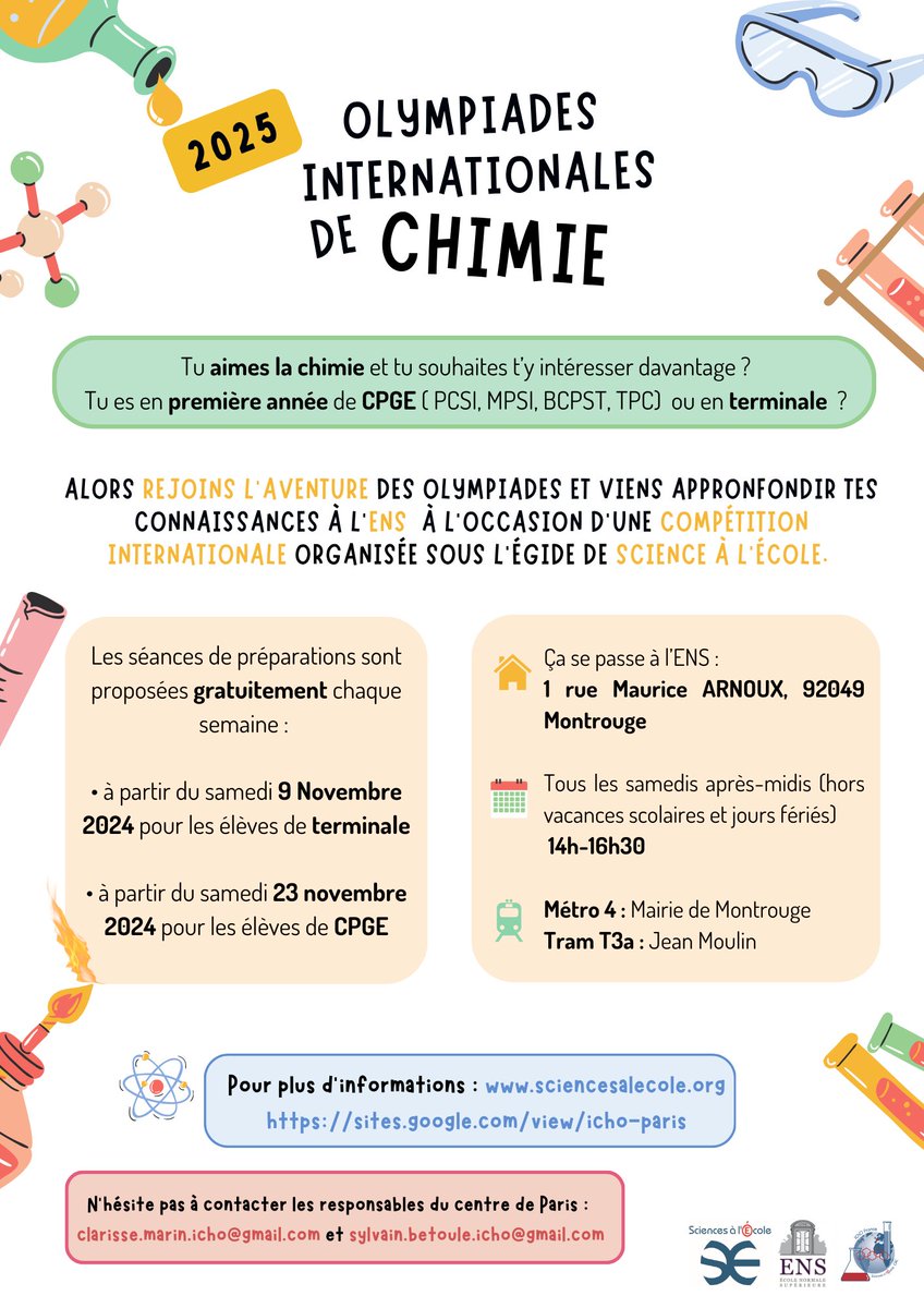 Les inscriptions pour la préparation des olympiades internationales de chimie 2025 sont ouvertes dans l'académie de Paris  !
Rejoignez-nous nombreux  🧪

<a href="/Sciences_Ecole/">Sciences à l'École</a>
<a href="/Aurelien_gm/">Aurélien Moncomble</a>