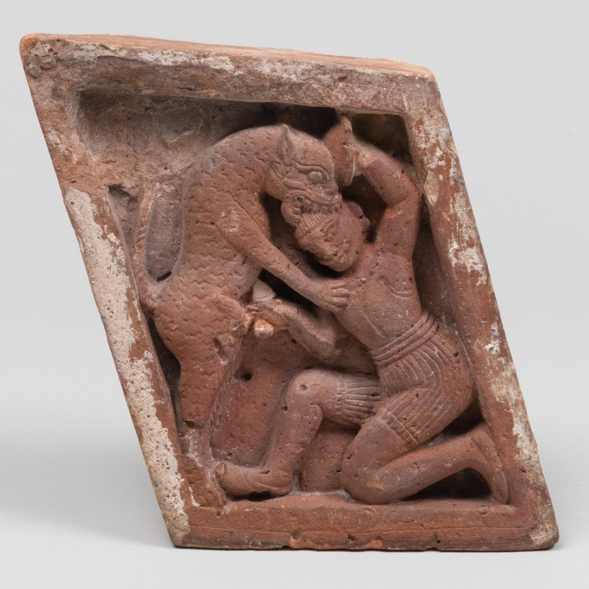 Wall panel from a terracotta temple
Early-Mid 18th c, Bengal
From Stair Galleries, New York

This panel encapsulates the sophistication achieved by Bengali sculptors by the 18th c. This level of craftmanship continued (also in wood, metal, stucco, painting) until the late 19th c.