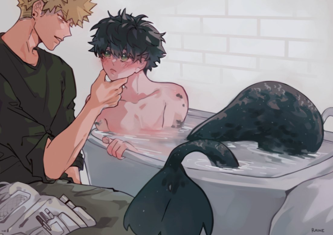 Bathtub mermaid - also old and somewhere along the way Deku lost a finger (I swear it’s not AI) #bkdk #bakudeku