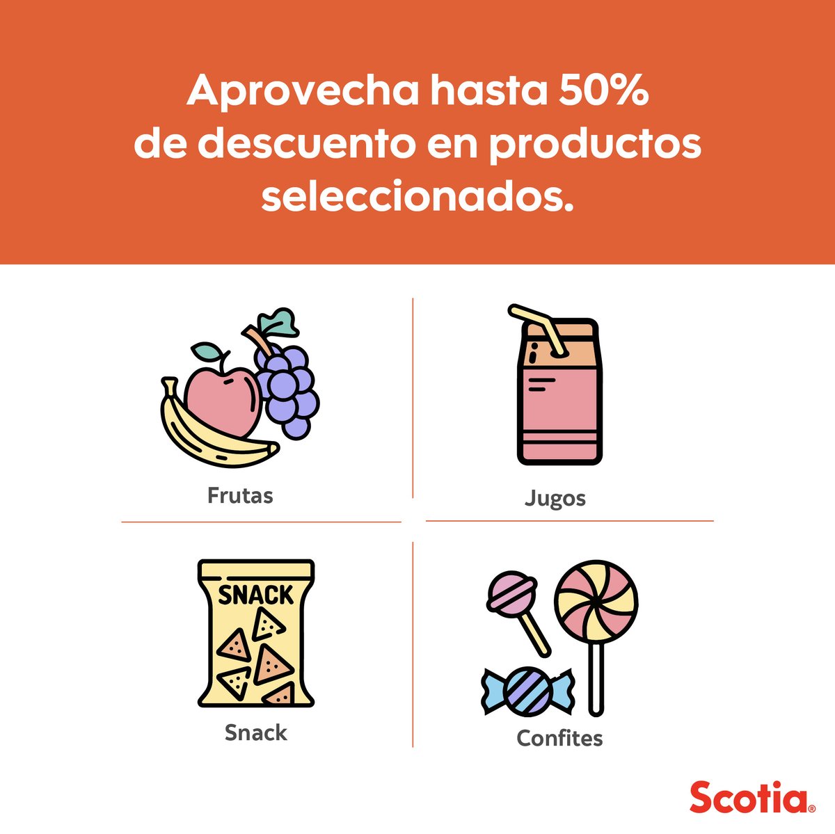 🎃👻 ¡Aprovecha Halloween con tu tarjeta Visa Rey Scotiabank! 👻🎃

Todos los lunes de octubre disfruta un 50% de descuento en frutas, jugos, snacks y confites al pagar con tu tarjeta Visa Rey Scotiabank.🍬

¡No te lo pierdas!