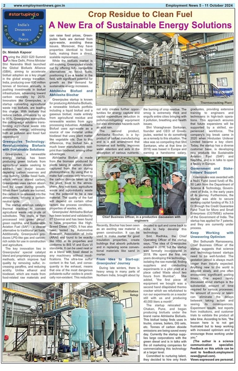 EMPLOYMENT NEWS (@employ_news) on Twitter photo Discover how a stellar #Startup is transforming crop residue into clean fuel! 🚜➡️🌱 As part of our StartUp Special series, <a href="/NIMISHKAPOOR31/">NIMISH KAPOOR</a> explores India's push towards sustainable energy and carbon neutrality in this insightful article. #EmploymentNews #GreenEnergy Discover how a stellar #Startup is transforming crop residue into clean fuel! 🚜➡️🌱 As part of our StartUp Special series, <a href="/NIMISHKAPOOR31/">NIMISH KAPOOR</a> explores India's push towards sustainable energy and carbon neutrality in this insightful article. #EmploymentNews #GreenEnergy