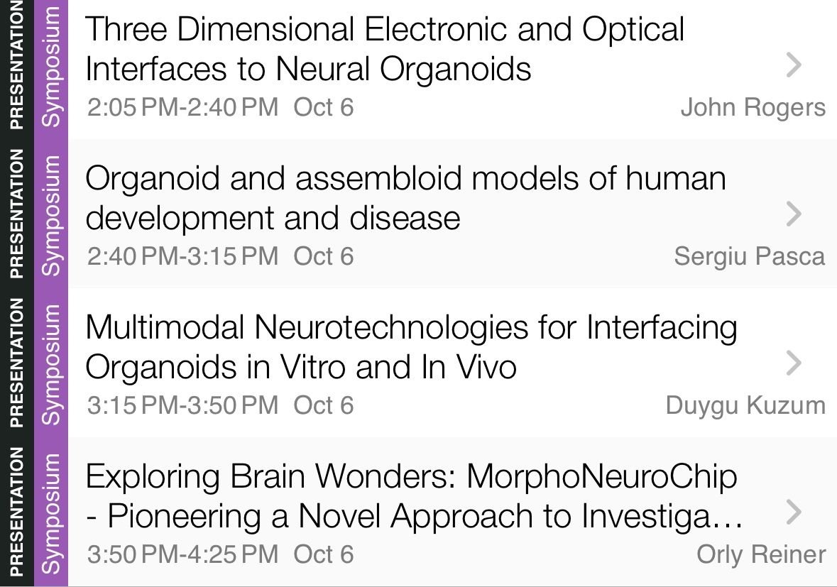 Come and join us at 2pm today! SYM06 - Advancing Organoids: Synergizing Tissue Engineering and Neurotechnology Development. MCP Room S100BC. #SfN24 #sfn2024